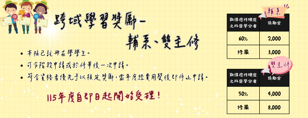 學生跨域學習獎勵-輔系雙主修